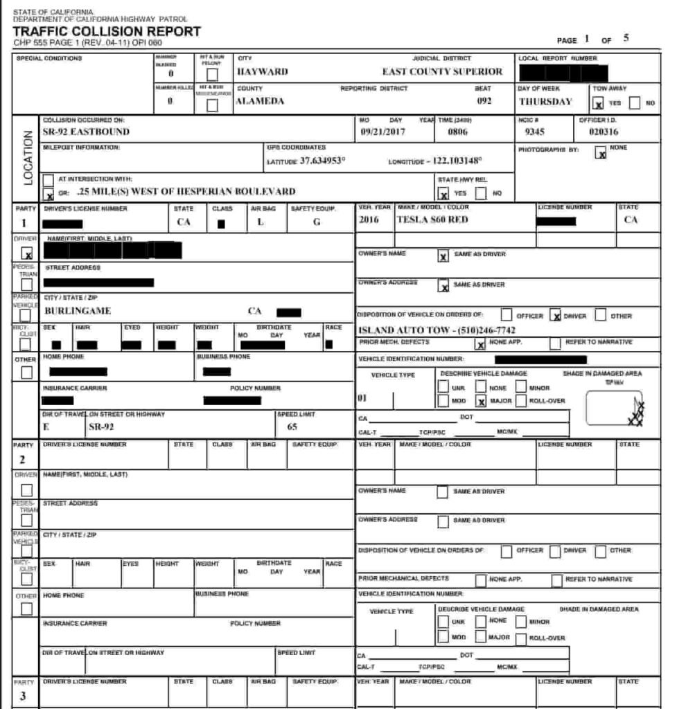 copia de un reporte policial en Estados Unidos